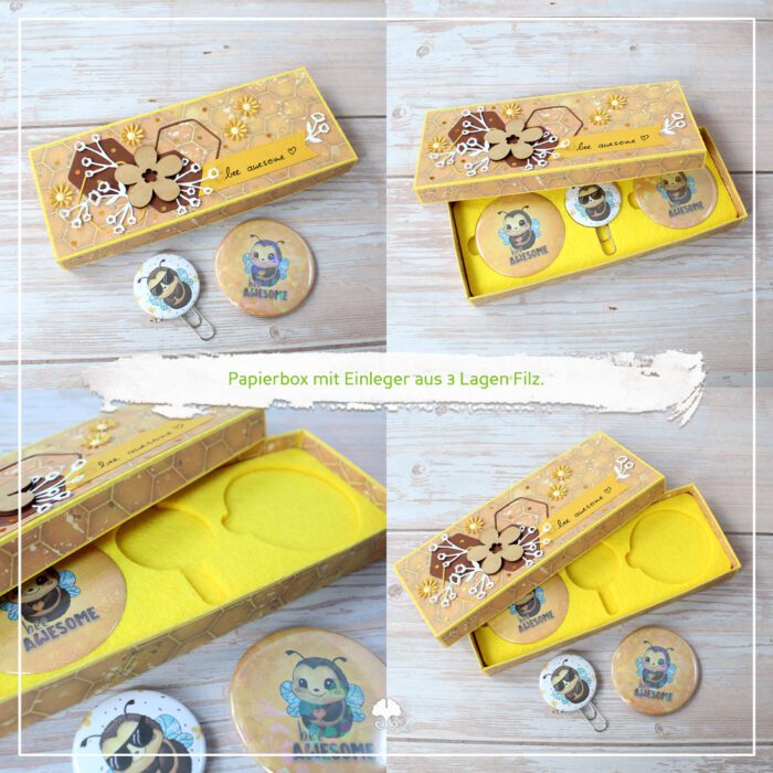 DIY "Buttonbox" - Beispiel Papiebox mit Einleger aus Filz