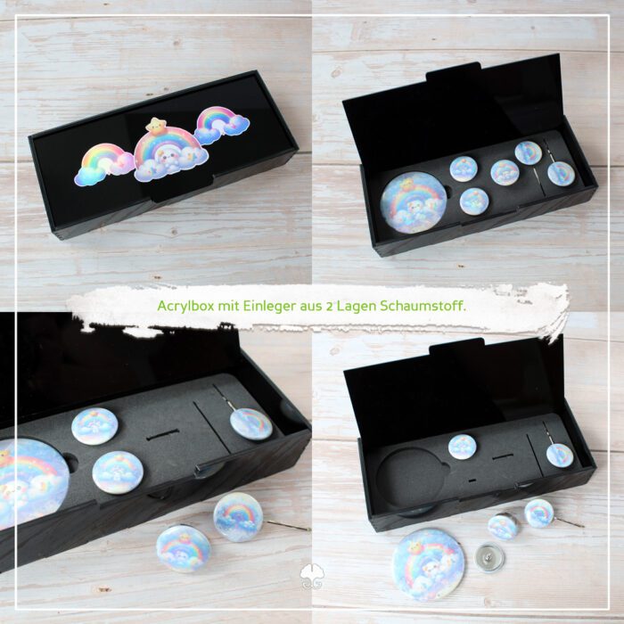 DIY "Buttonbox" - Beispiel Acrylbox mit Einleger aus Schaumstoff