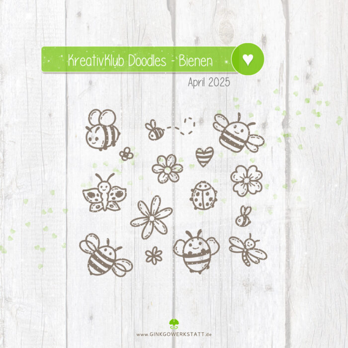 Vorschaubild der KreativKlub Doodles "Bienen". Zum gewünschten Thema wurden verschiedene kleine Grafiken erstellt.