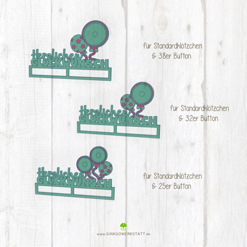 Digitale Vorschau der Datei 3D Klötzchenschrift "Herzlichen Glückwunsch". Zu sehen sind die verschiedenen Elemente, welche Teil des Downloads sind.