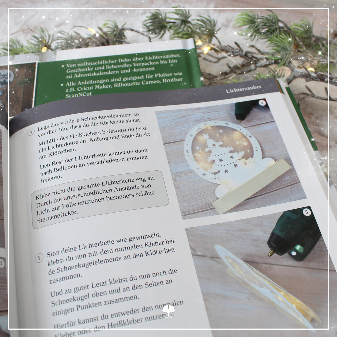 Details der Anleitung des Projekts Mini-Lichterbogen "Schneekugel" aus dem Buch "Plotten für Weihnachten".