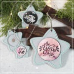 Abgebildet sind alle vier möglichen Varianten der Stern Anhänger. Für Buttons von Badgematic der Größe 25, 32, 38 und 59. Alle Buttons sind per Magnet in einem 3D gedruckten Stern eingelegt.