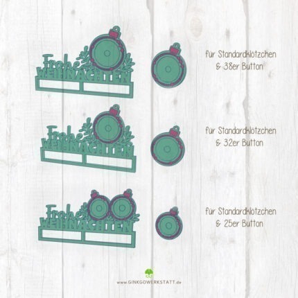 Digitale Vorschau der Datei 3D Klötzchenschrift "Frohe Weihnachten". Zu sehen sind die verschiedenen Elemente, welche Teil des Downloads sind.