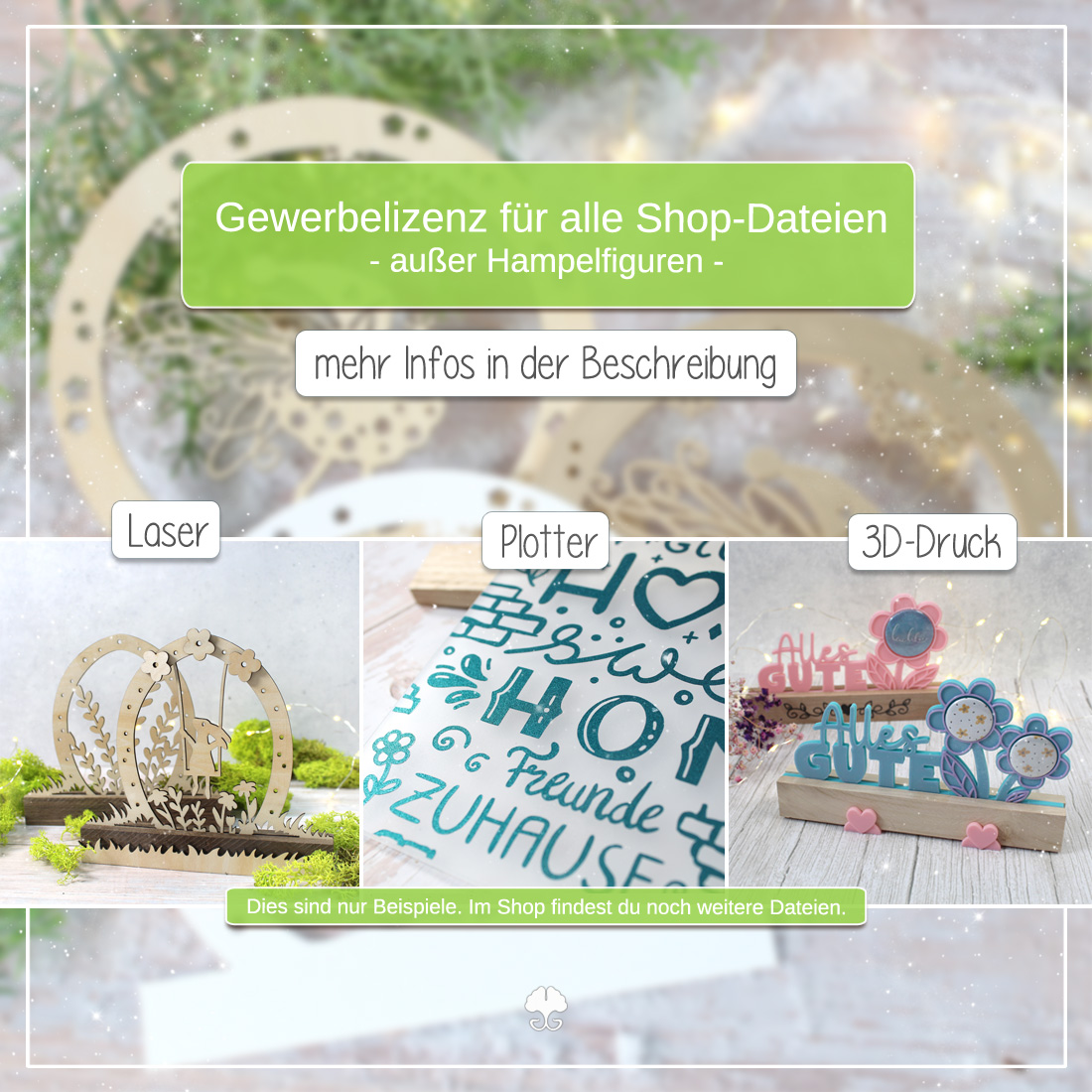 Allgemeine Gewerbelizenz || Außer Hampelfiguren Vorschaulbild für den Erwerb einer allgemeinen Gewerbelizenz für die Produkte aus meinem Shop. Zu sehen sind Beispielbilder aus dem Bereich 3D-Druck, Laser und Plotter.
