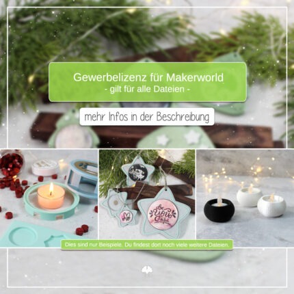 Vorschaubild für die Gewerbelizenz für Makerworld (alle Dateien). Zu sehen sind ein paar Beispiele der verfügbaren Dateien.