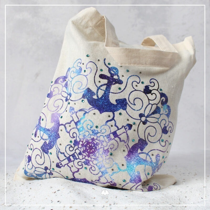 Strass "Mandala Maritim" - Beispiel auf einem Beutel geplottet