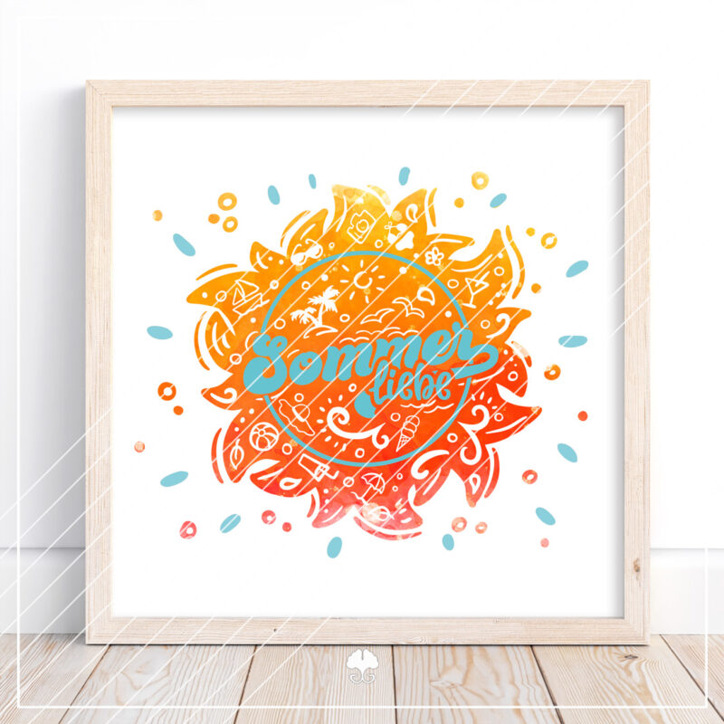 Digitale Vorschau der Datei Doodle Silhouetten "Sonne" - Plotterdatei. Zu sehen sind die einzelnen Elemente, welche Teil des Downloads sind.