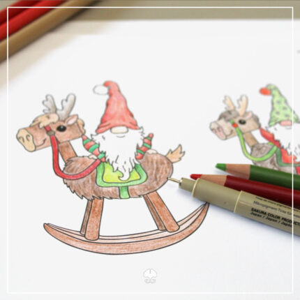 Wichtel mit Schaukelrentier - Digistamp