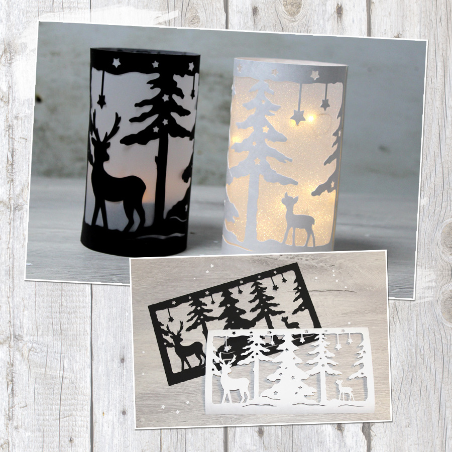 Windlicht "Winterrehe" - Bastelvorlage Windlicht "Winterrehe" - Bastelvorlage