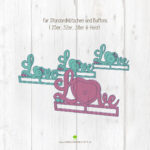 Digitale Vorschau der Datei 3D Klötzchenschrift "Love". Zu sehen sind die verschiedenen Elemente, welche Teil des Downloads sind.