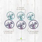 Übersicht der 3D-Druckdatei Schneeglöckchen-Kranz in verschiedenen Versionen (v1 mit Loch, v2 ohne Loch, v3 mit zwei Löchern).