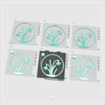 Slicer-Vorschau der Schneeglöckchen-Dateien im 3mf-Format auf einem Druckbett, Darstellung der ein- und mehrfarbigen Druckoptionen.