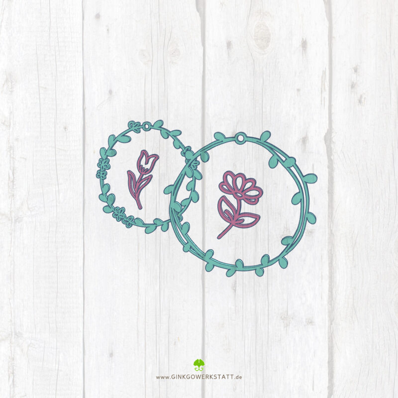 Digitale Vorschau der Datei 3D Minikränze "Floral". Zu sehen sind die verschiedenen Elemente, welche Teil des Downloads sind.